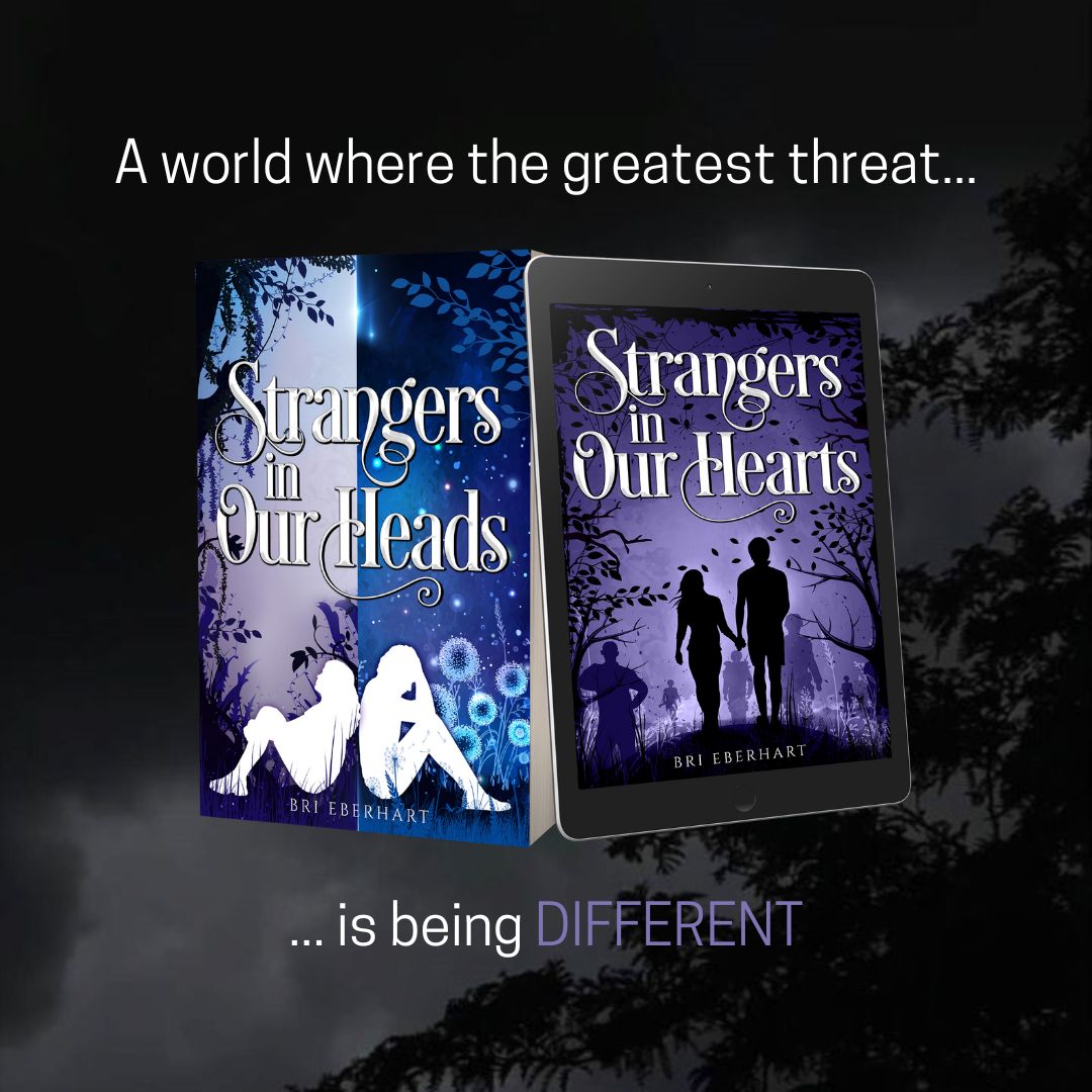 A graphic of Strangers in Our Heads and Strangers in Our Hearts next to eachother, with text that reads: "A world where the greatest threat is being different."